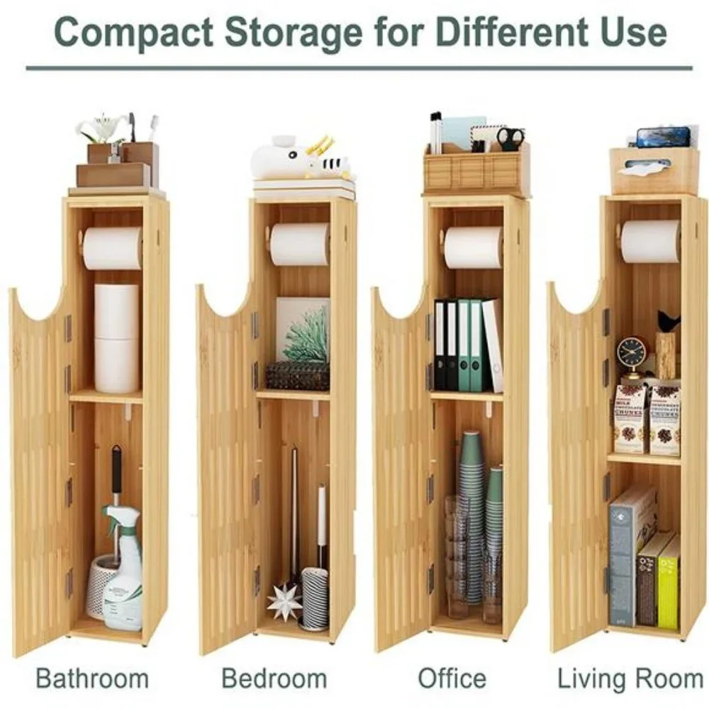 Small Bathroom Storage Cabinet Bamboo, Waterproof Coating, 33x7.3x6.5 Inches